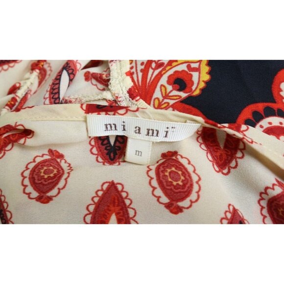 MIAMI - WOMEN'S BEIGE & RED PRINT TOP - BEADED NECKLINE - SIZE M - Picture 5 of 6